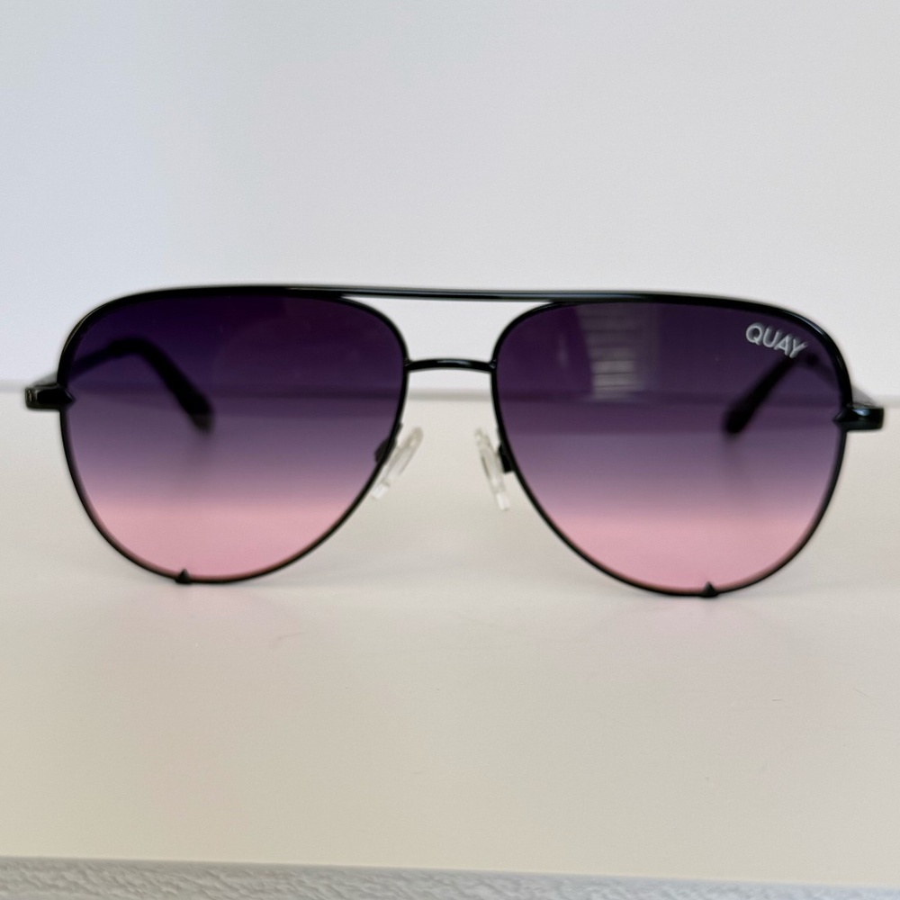 Quay Australia Black High Key Micro 126 Aviator Sunglasses with UPGRADED case